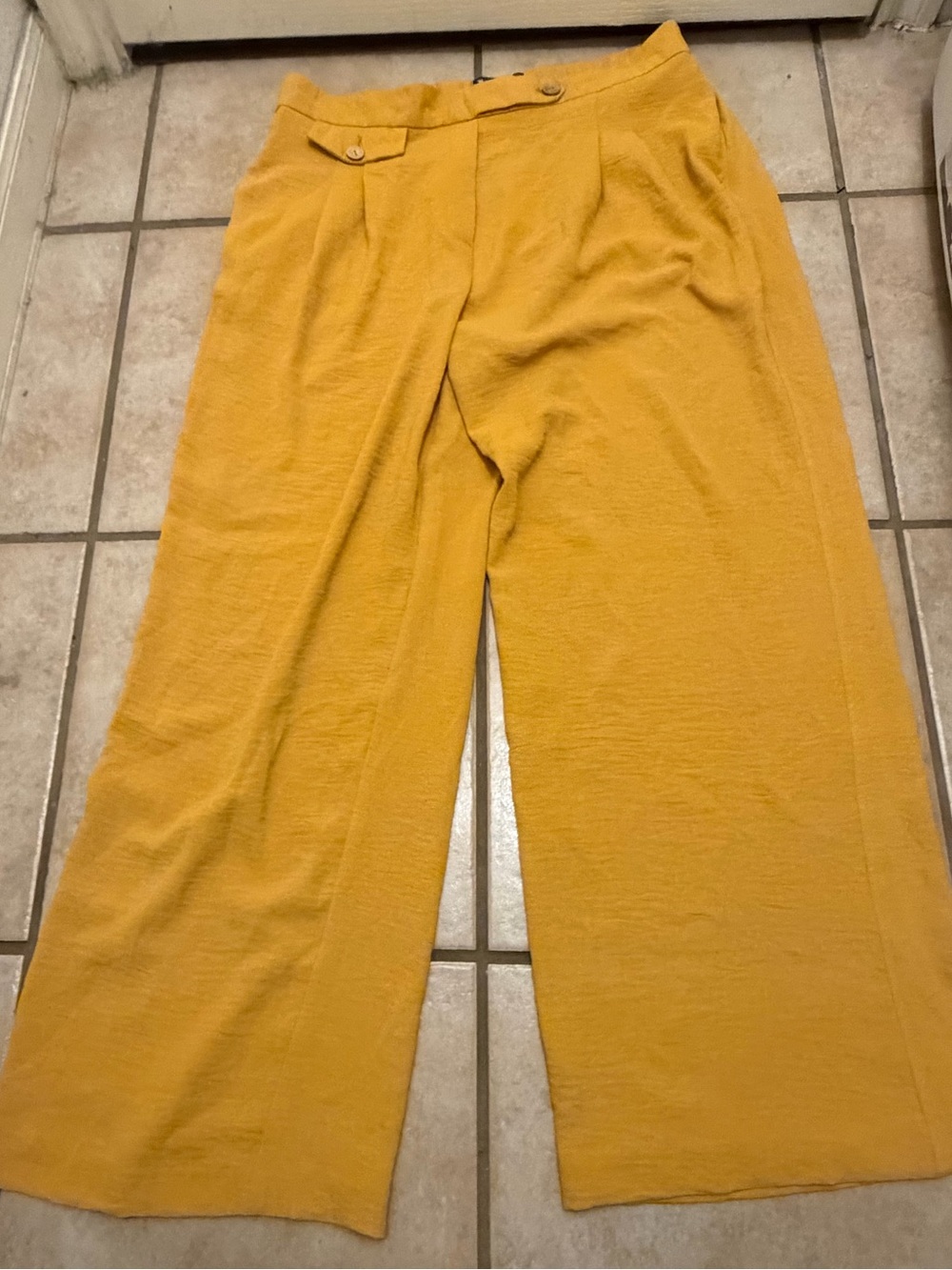 Jules & Leopold Wide-Leg Mustard Yellow Pants with Button Waist